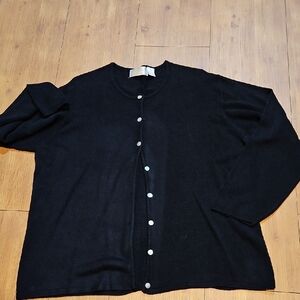 Black Knit Cardigan Sweater with Round Neckline